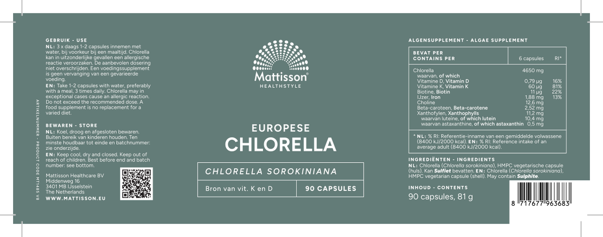 Europese Chlorella 775mg Capsules afbeelding van document #1, label