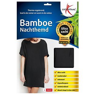 Lucovitaal Bamboe Nachthemd Zwart S 1ST
