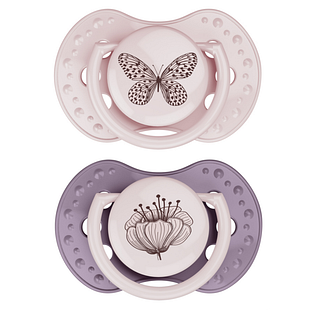 Difrax LOVI Dynamic Pacifier 6-18 Months Botanic Pink Purple - Fopspeen 2ST
