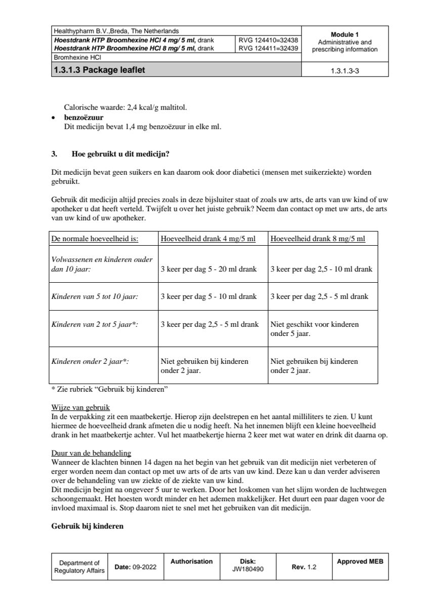 Hoestdrank Broomhexine HCI 8mg/5ml afbeelding van document #3, leaflet