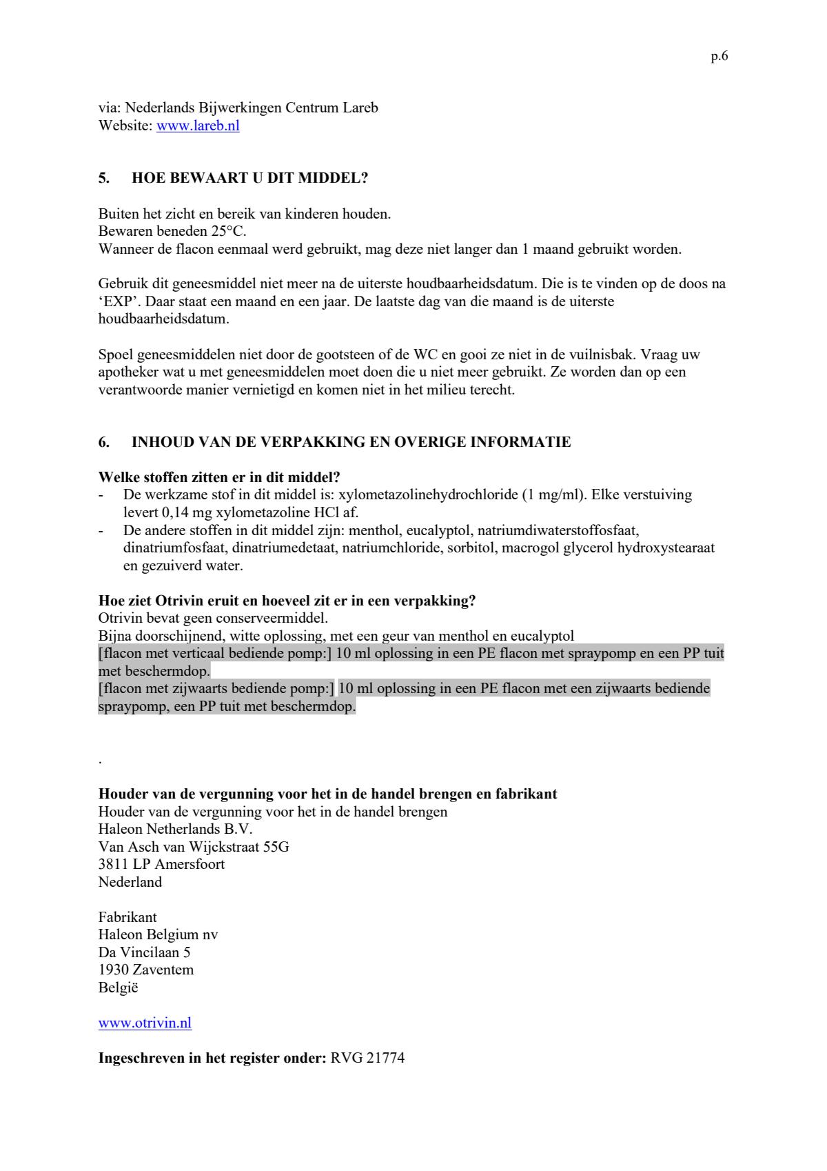 Menthol Xylometazoline HCI 1 mg/ml Neusspray afbeelding van document #6, leaflet