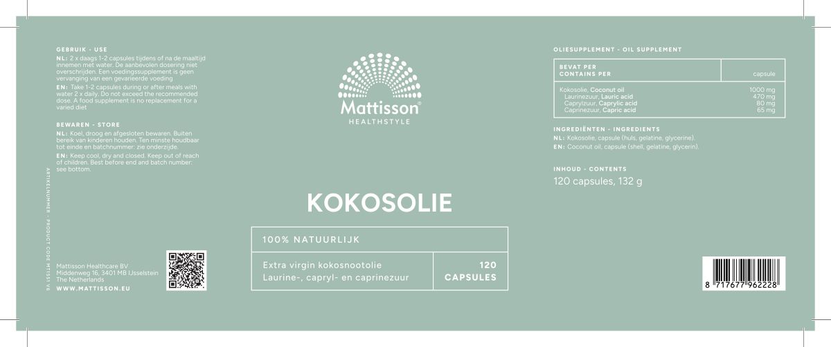 Kokosnoot Olie 1000mg Capsules afbeelding van document #1, label