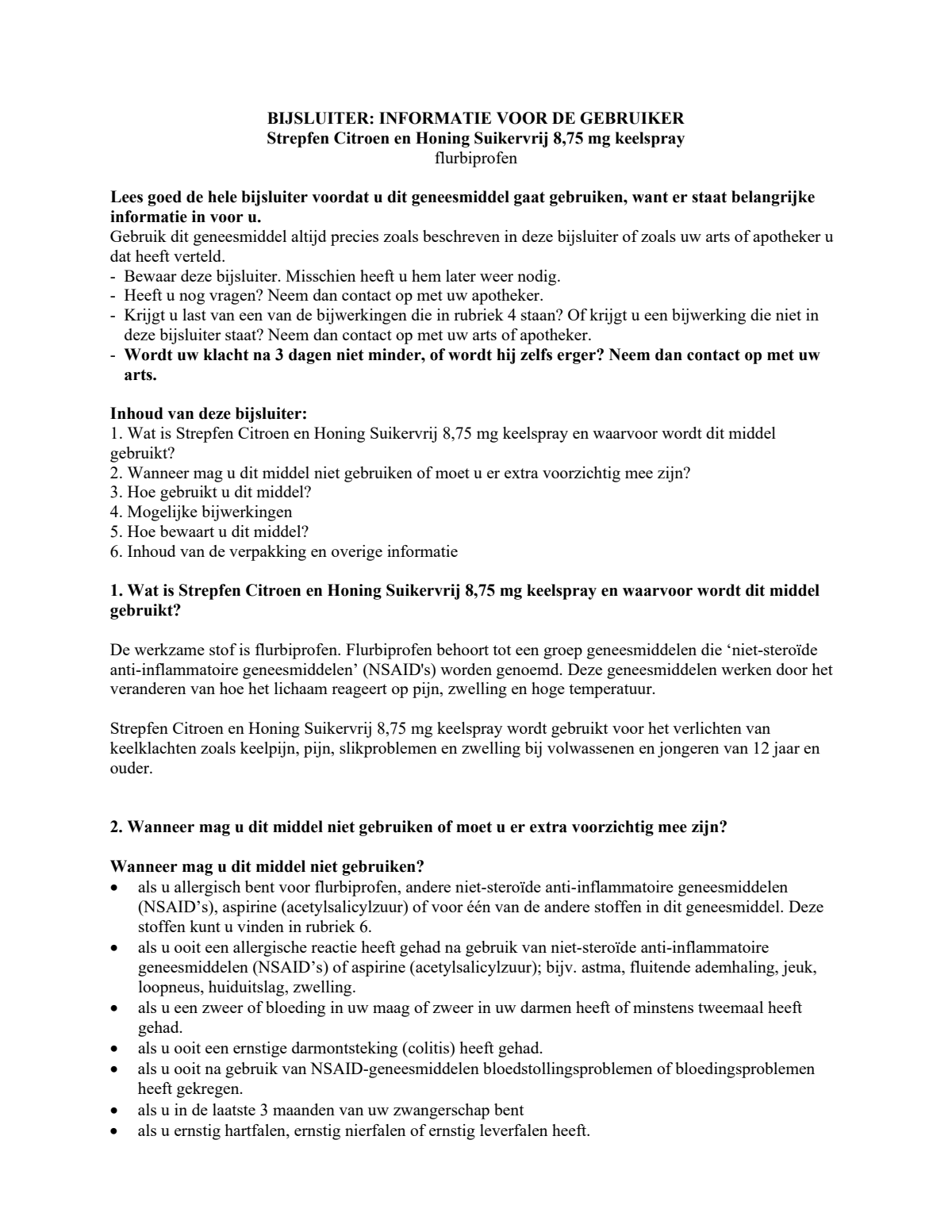 Citroen en Honing Suikervrij 8,75mg Keelspray afbeelding van document #1, leaflet