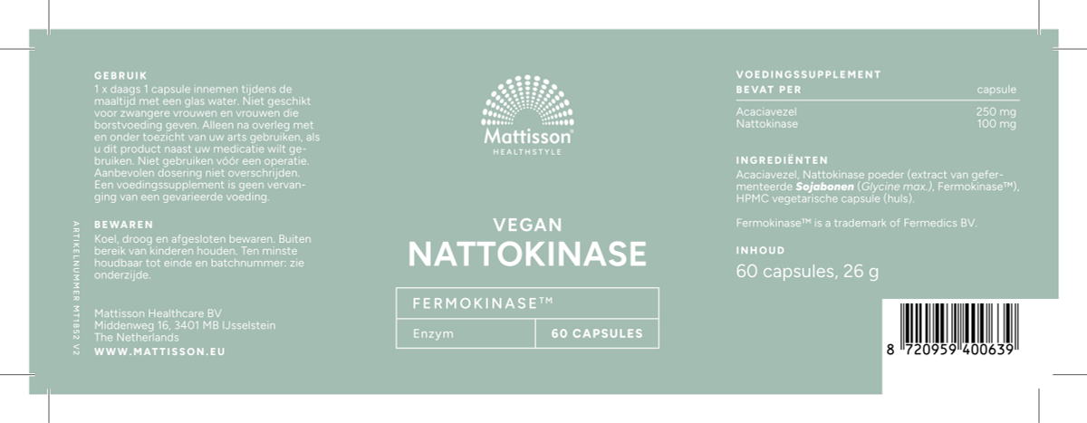 Nattokinase 100 mg Fermokinase™ Capsules afbeelding van document #1, label