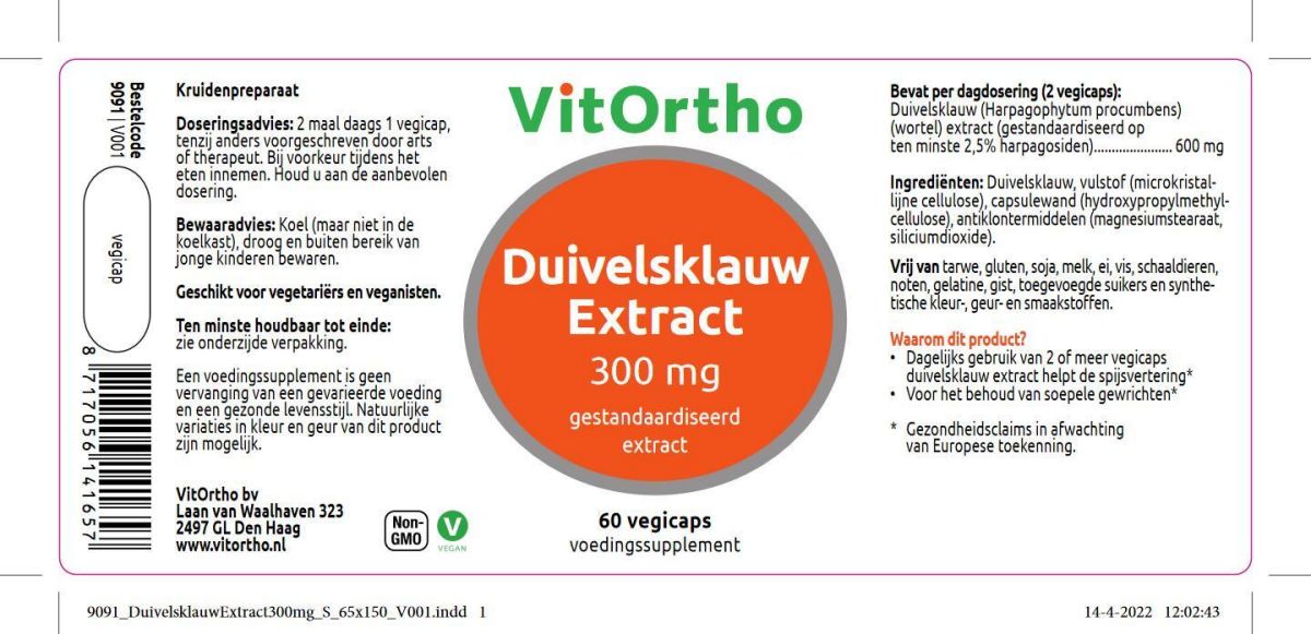 Duivelsklauw Extract 300mg Vegicaps afbeelding van document #1, label
