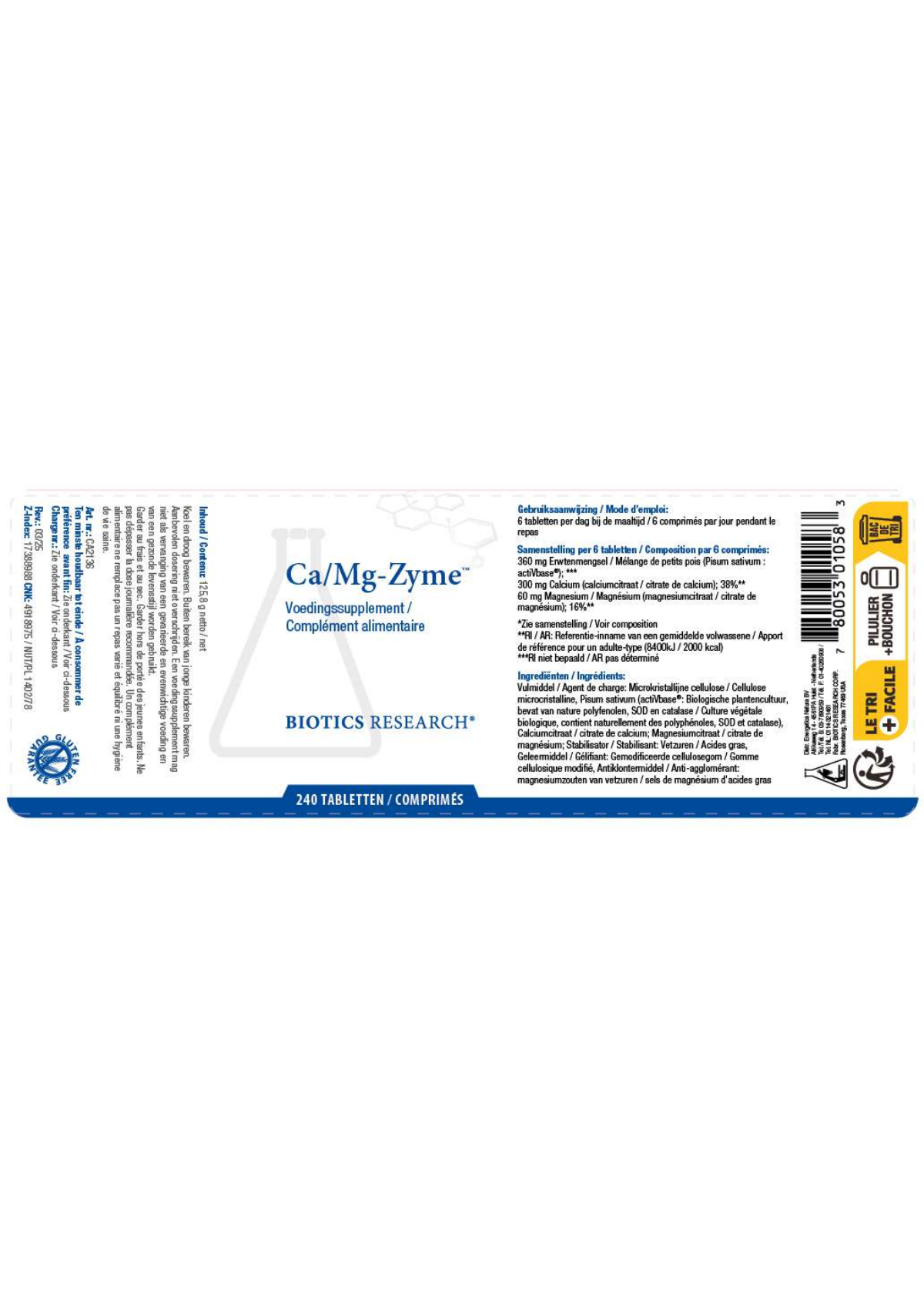 Ca/Mg-Zyme Tabletten afbeelding van document #1, label