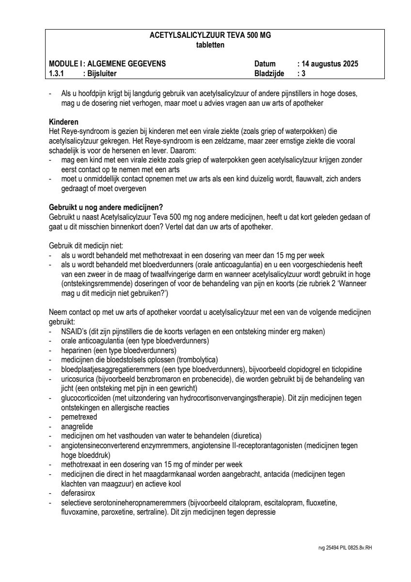 Acetylsalicylzuur 500mg Tabletten afbeelding van document #3, leaflet