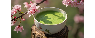 Een kopje matcha met een kersenbloesem. Een kopje matcha met een kersenbloesem.
