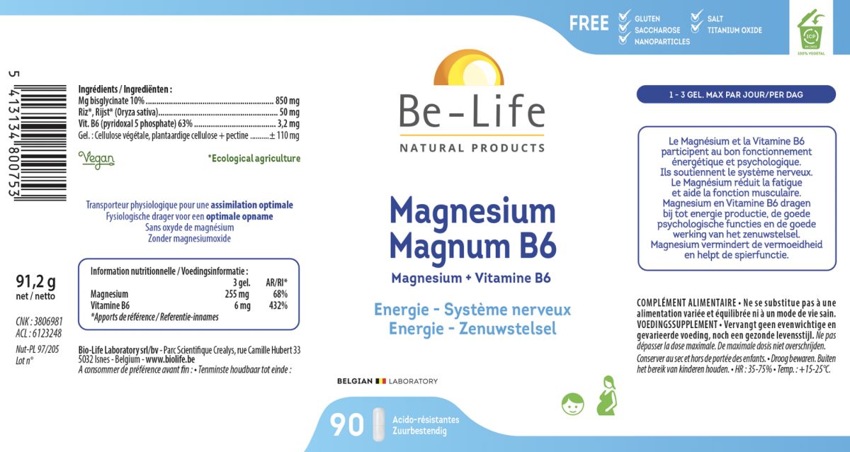 Magnesium Magnum B6 Capsules afbeelding van document #1, label
