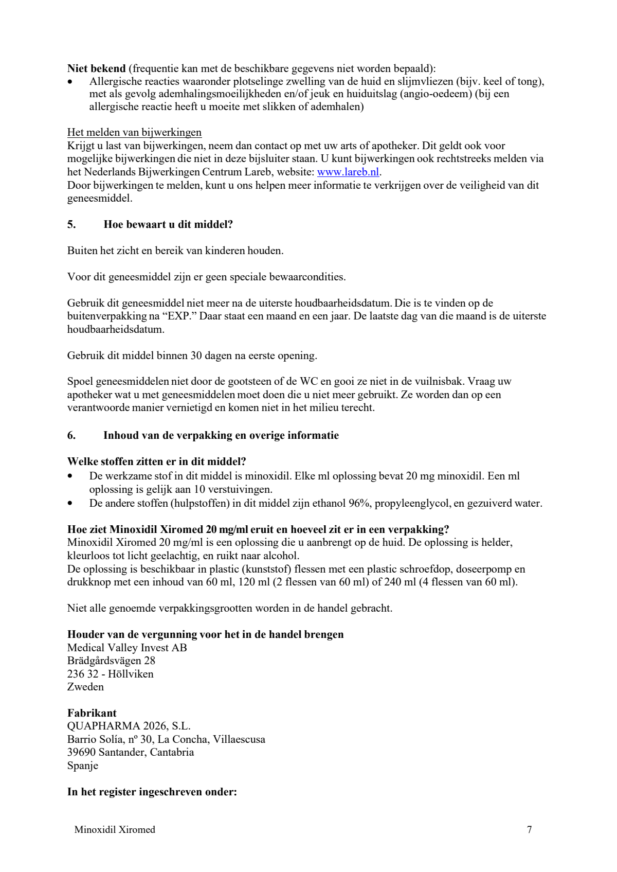 Minoxidil 20mg/ml Oplossing voor Cutaan Gebruik afbeelding van document #7, leaflet