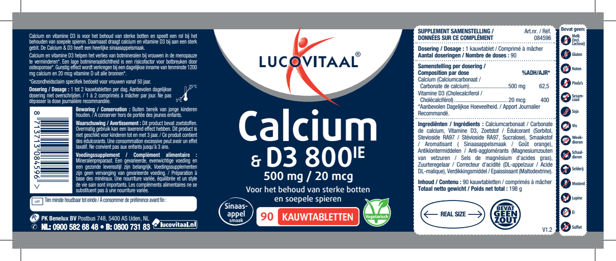 Calcium 500mg & D3 Kauwtabletten afbeelding van document #1, label