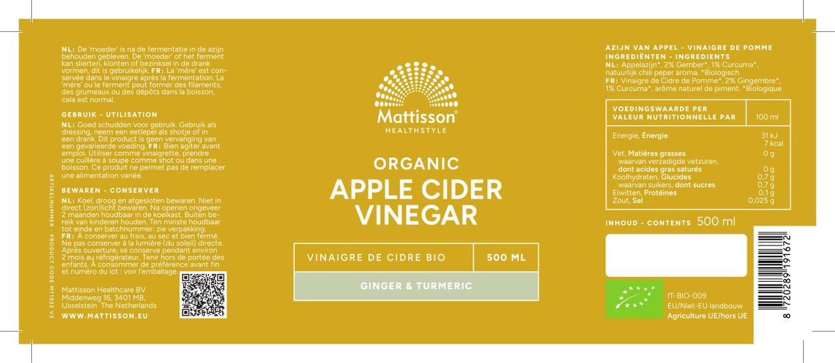 Biologische Appel Cider Vinegar Ginger & Turmeric afbeelding van document #1, label