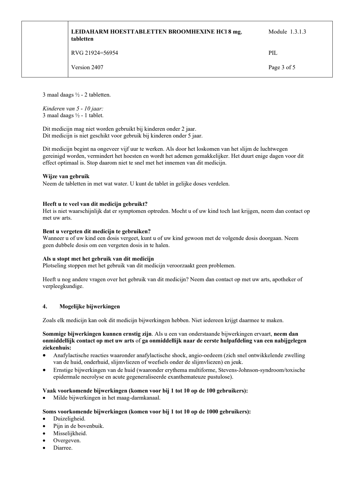 Broomhexine HCI 8 mg Hoesttabletten afbeelding van document #3, leaflet