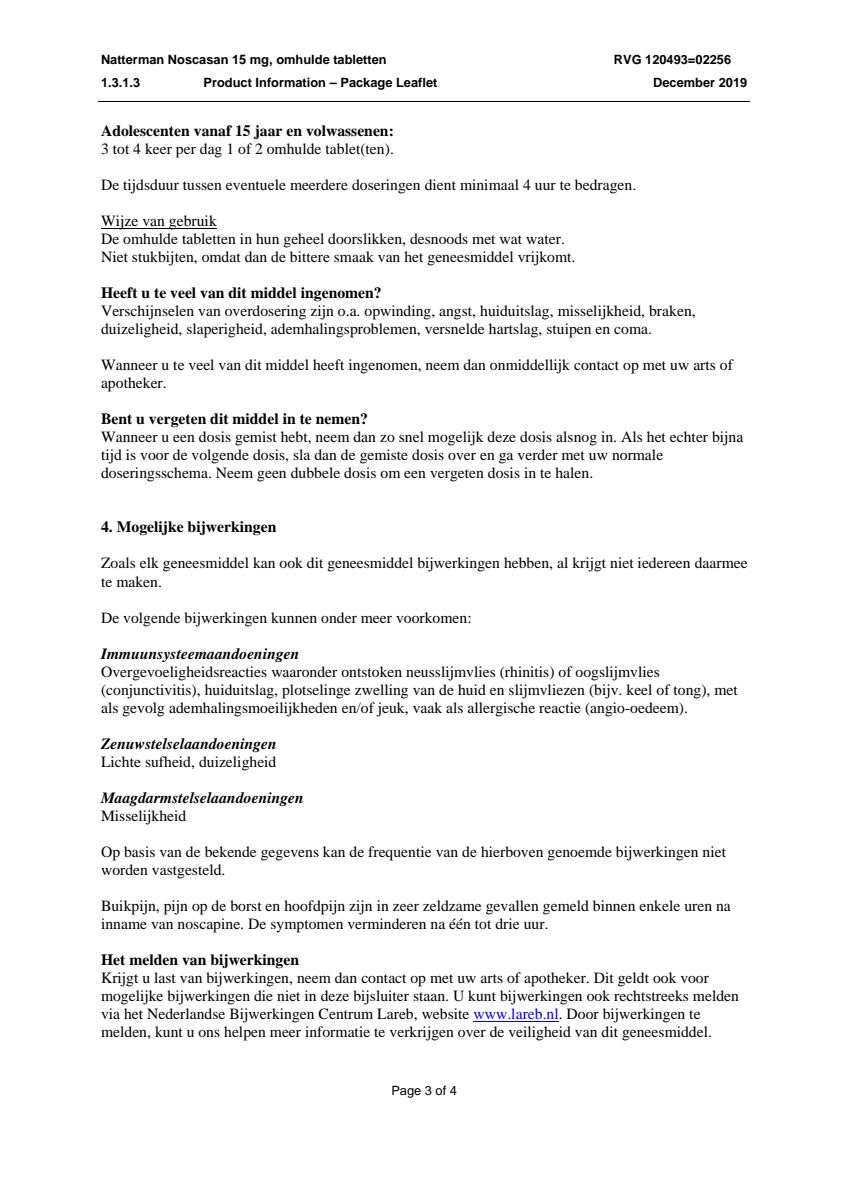 Noscasan 15 mg bij prikkelhoest of droge hoest Tabletten afbeelding van document #3, leaflet