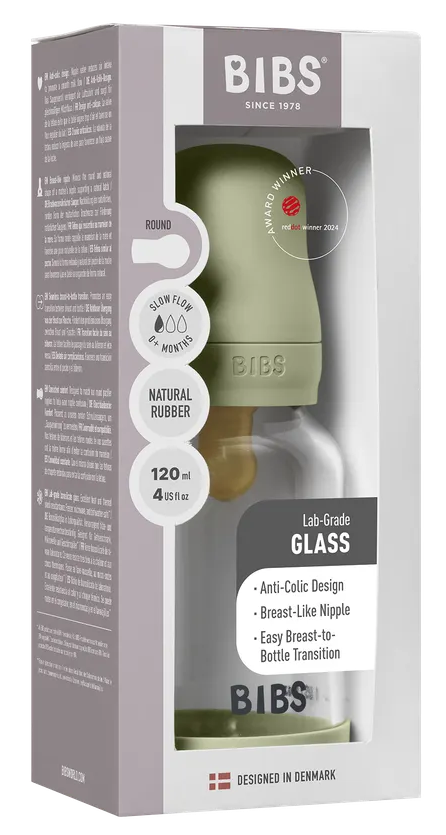 BIBS Glas Latex Slow Flow Babyfles 0+ Maanden Sage