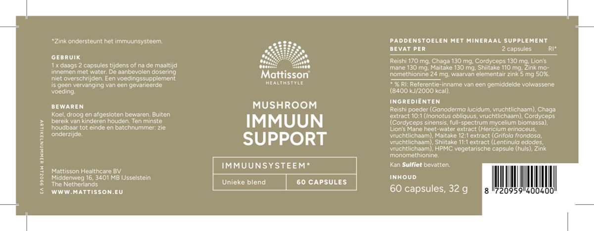 Mushroom Immuun Support Capsules afbeelding van document #1, label