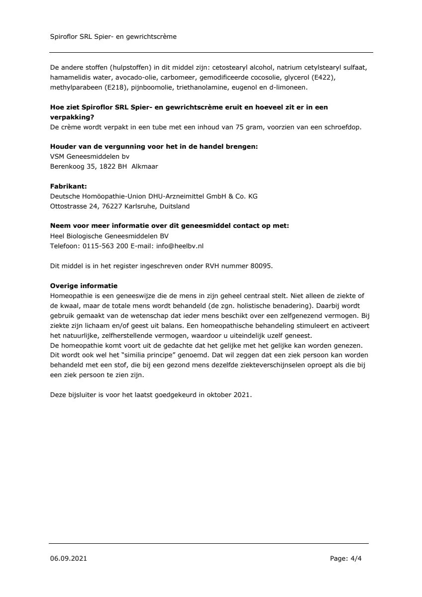 Spiroflor SRL Crème Tube afbeelding van document #4, leaflet