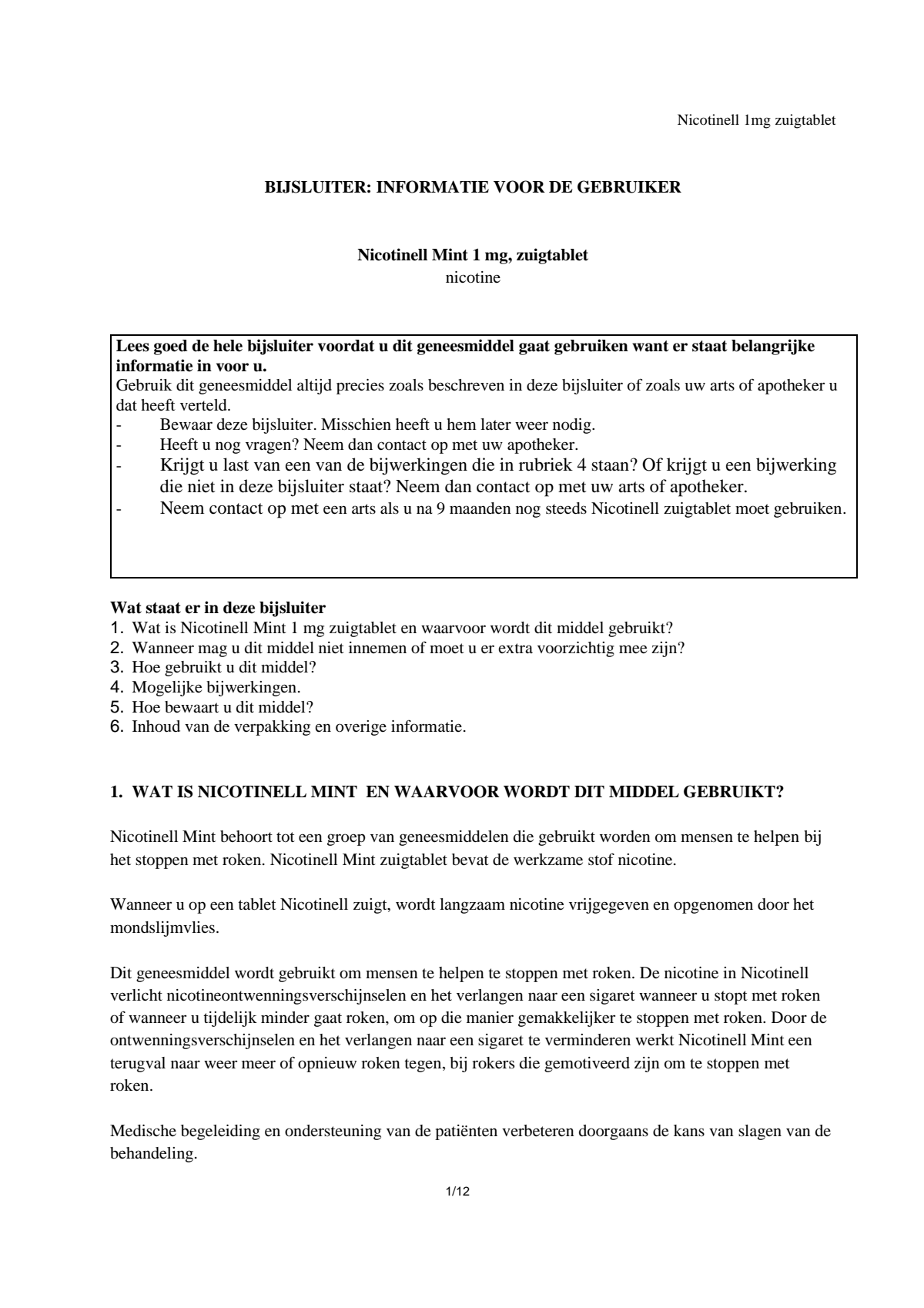 Zuigtabletten Mint 1 mg - voor stoppen met roken afbeelding van document #1, leaflet