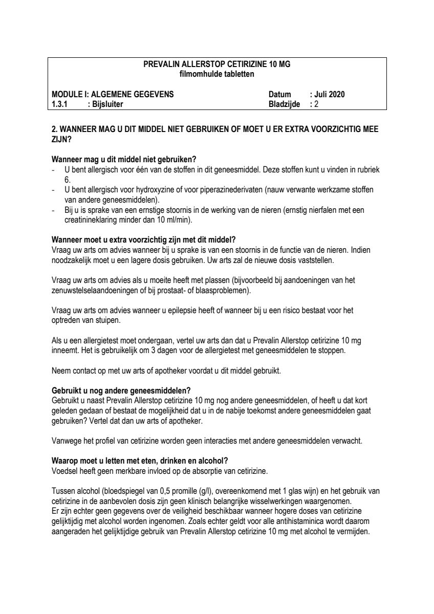 Allerstop Cetirzine 10mg Hooikoorts Tabletten afbeelding van document #2, leaflet