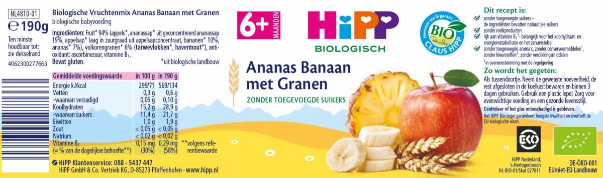 6M+ Ananas Banaan met Granen afbeelding van document #1, label