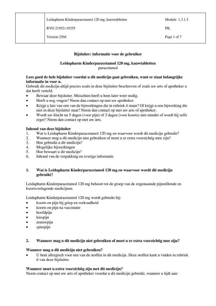 Kind Paracetamol Kauwtabletten 120mg afbeelding van document #1, leaflet