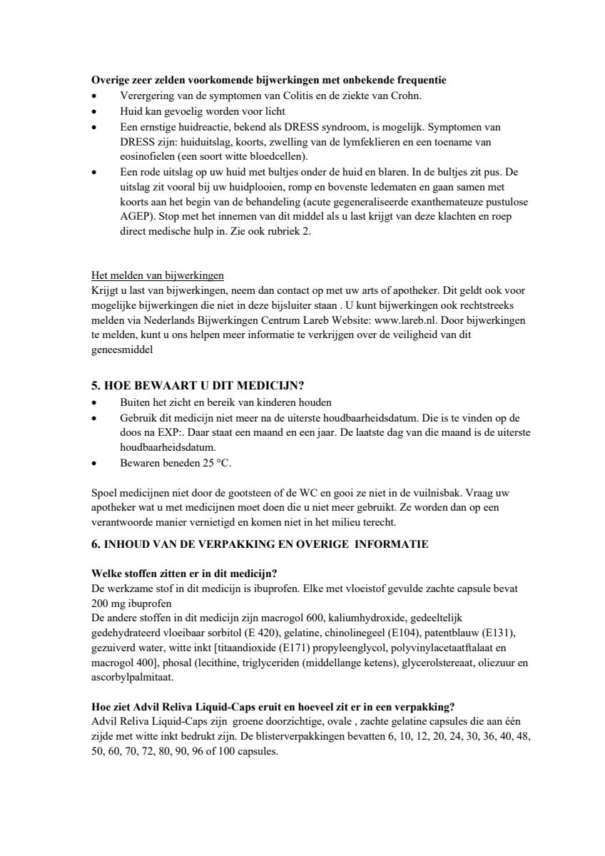 Advil Reliva Liquid Capsules 200 mg - voor pijn en koorts afbeelding van document #7, leaflet