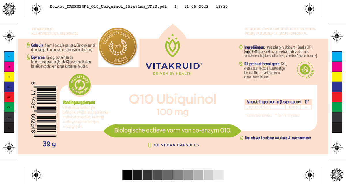 Co-enzym Q10 Ubiquinol actieve vorm Kaneka® 100 mg afbeelding van document #1, label