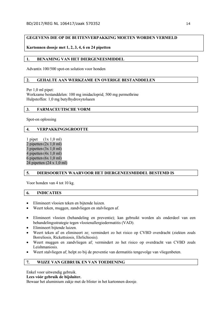 Hond 100/500 (4-10kg) Spot-on Solution Pipetten afbeelding van document #14, instructions