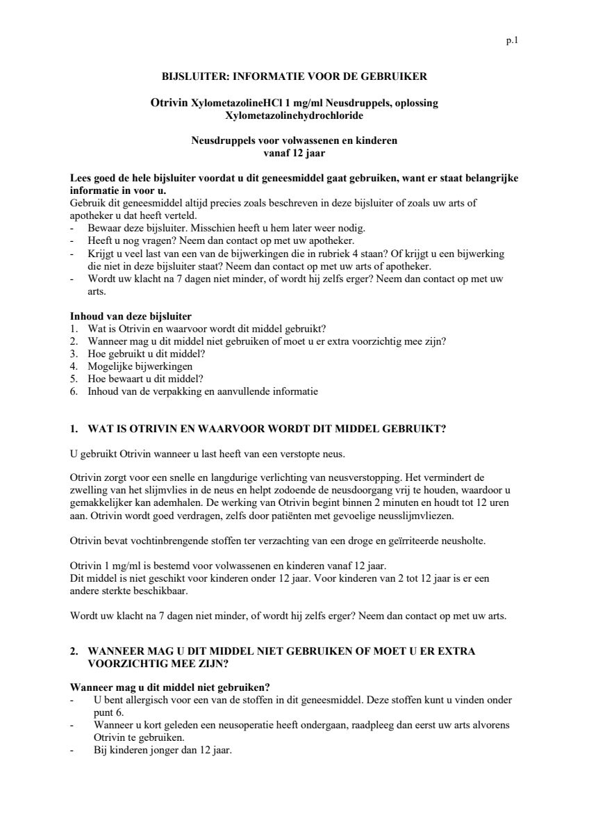 Xylometazoline HCI 1 mg/ml Neusdruppels bij een verstopte neus afbeelding van document #1, leaflet