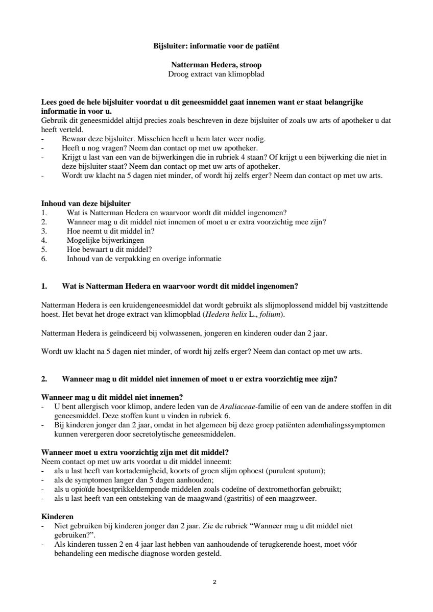Hedera Stroop afbeelding van document #2, leaflet