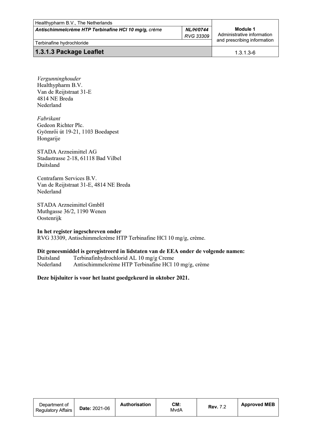 Terbinafine Anti-Schimmel Crème afbeelding van document #6, leaflet