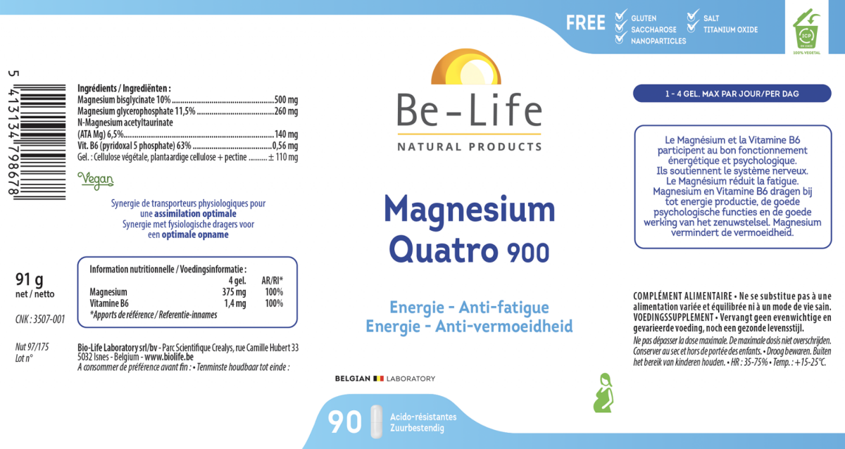 Magnesium Quatro 900 Capsules afbeelding van document #1, label