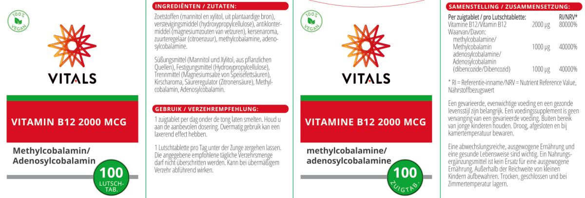 Vitamine B12 2000mcg Zuigtabletten Duoverpakking afbeelding van document #1, label
