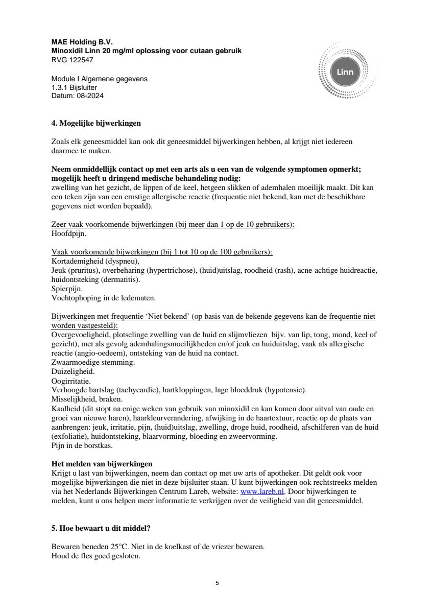 Minoxidil Linn 20 mg/ml oplossing afbeelding van document #5, leaflet