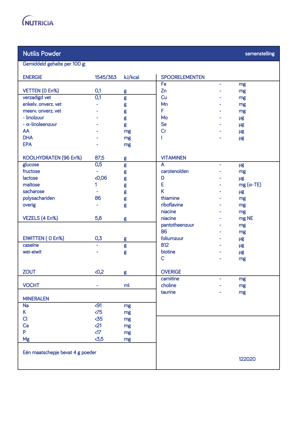 Nutilis Verdikkingsmiddel Poeder afbeelding van document #1, label