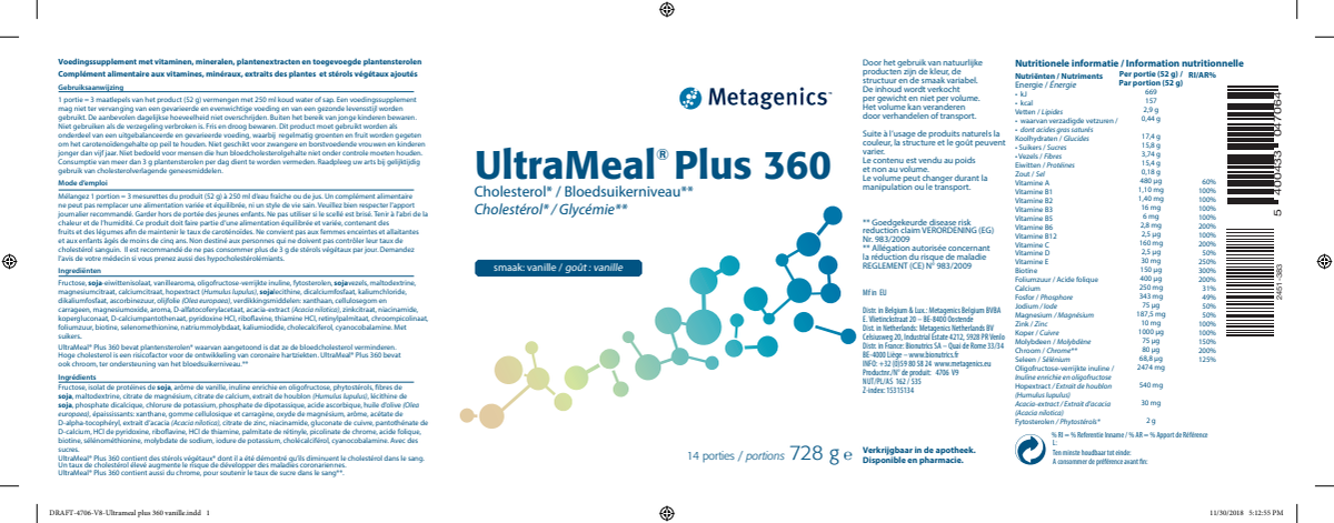 UltraMeal Plus 360 Vanille Poeder afbeelding van document #1, label