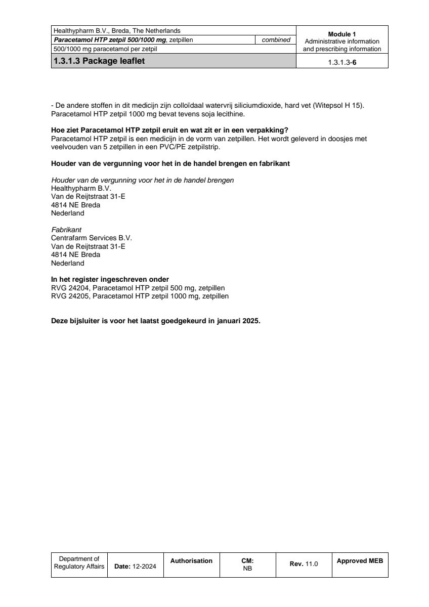 Paracetamol HTP Zetpil 500mg afbeelding van document #6, leaflet