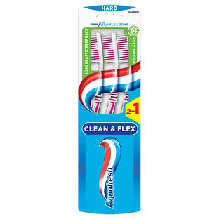 Aquafresh Clean & Flex Tandenborstel Hard - 2+1 gratis in 100% plasticvrije verpakking 3ST