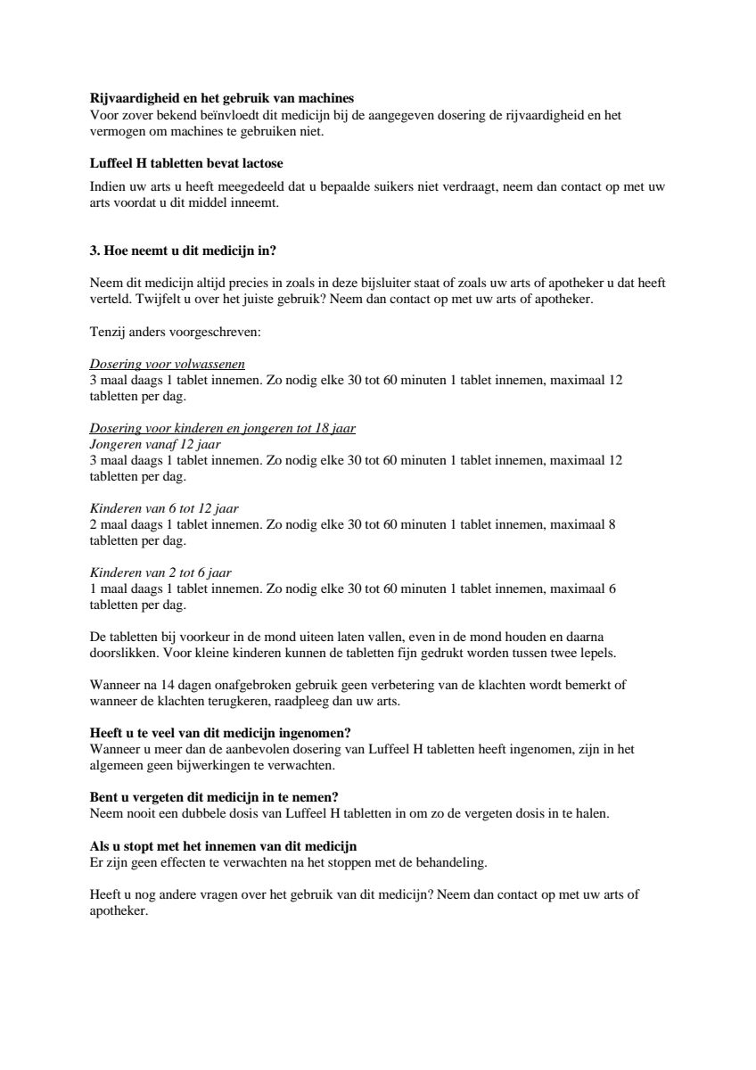 Luffeel H Tabletten afbeelding van document #2, leaflet