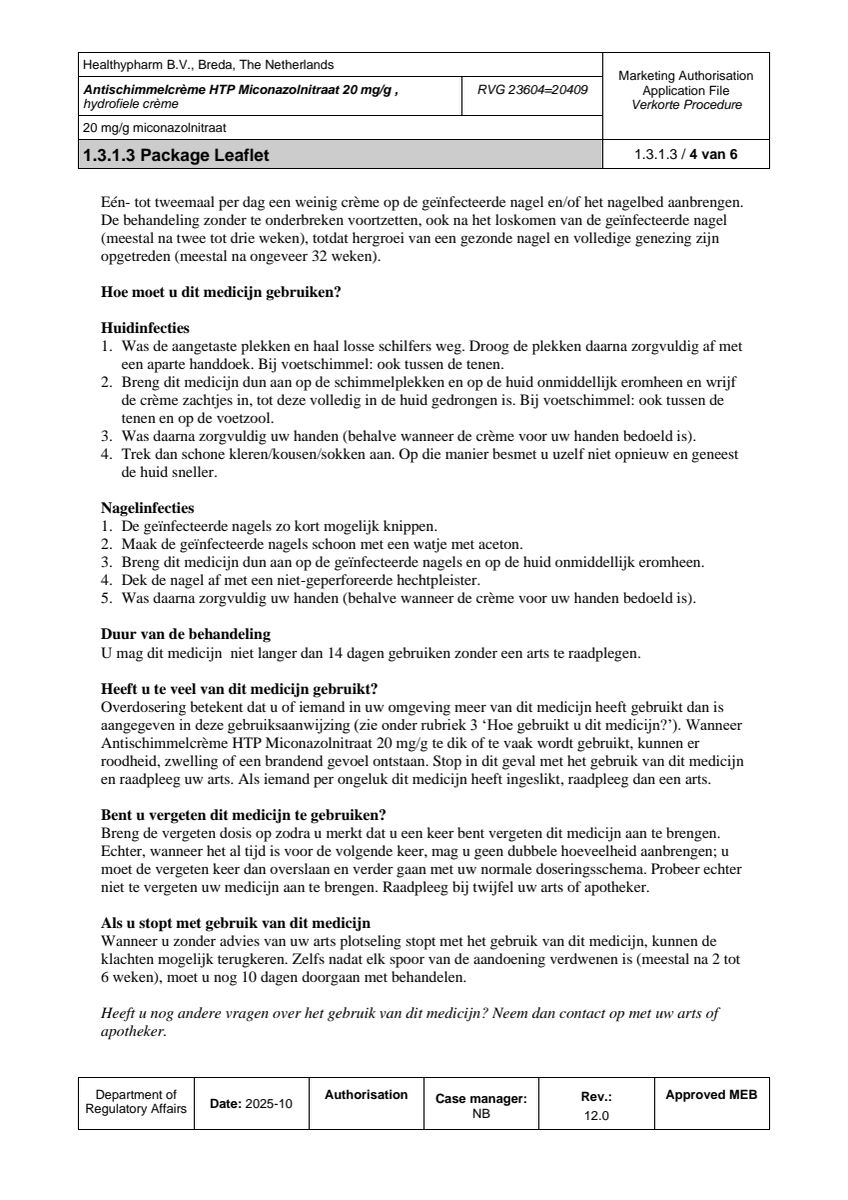 Antischimmelcrème Miconazolnitraat 20mg afbeelding van document #4, leaflet
