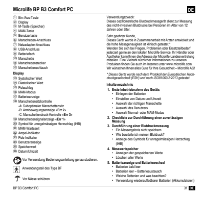 Microlife BP Bloeddrukmeter B3 Comfort PC afbeelding van document #33, instructions
