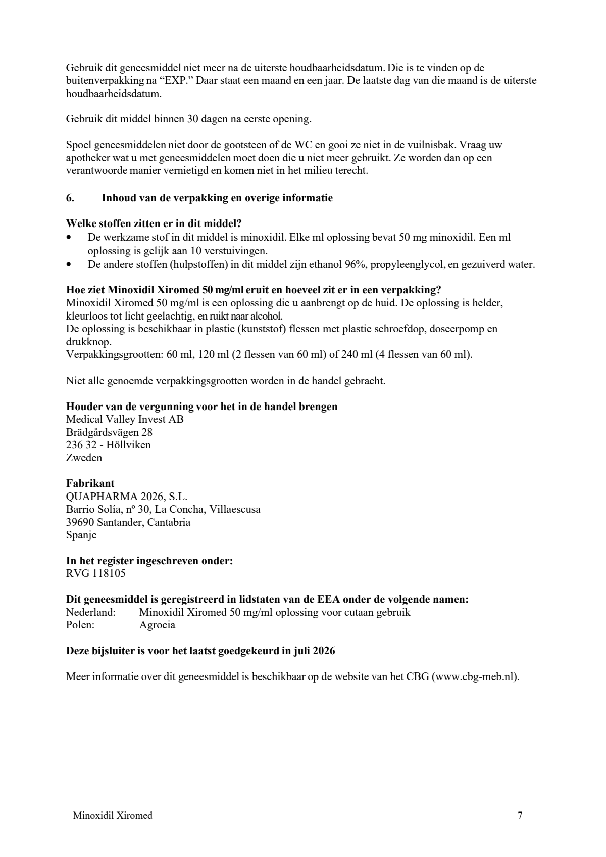 Minoxidil 50mg/ml Oplossing voor Cutaan Gebruik afbeelding van document #7, leaflet