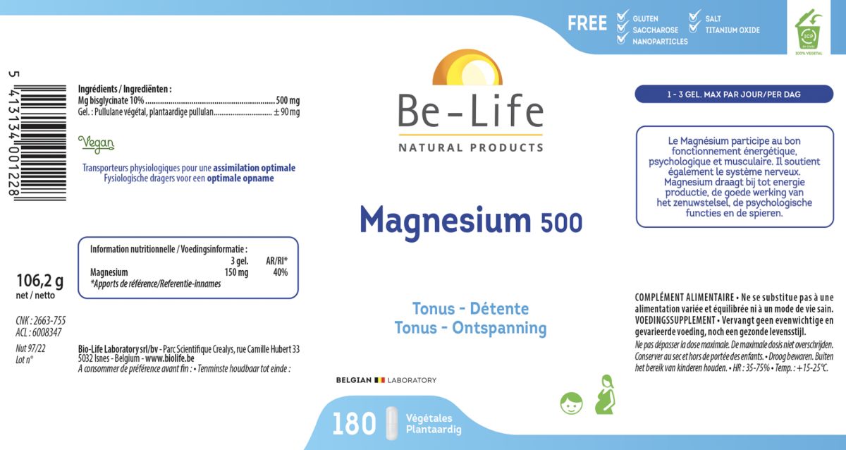 Magnesium 500 Capsules afbeelding van document #1, label