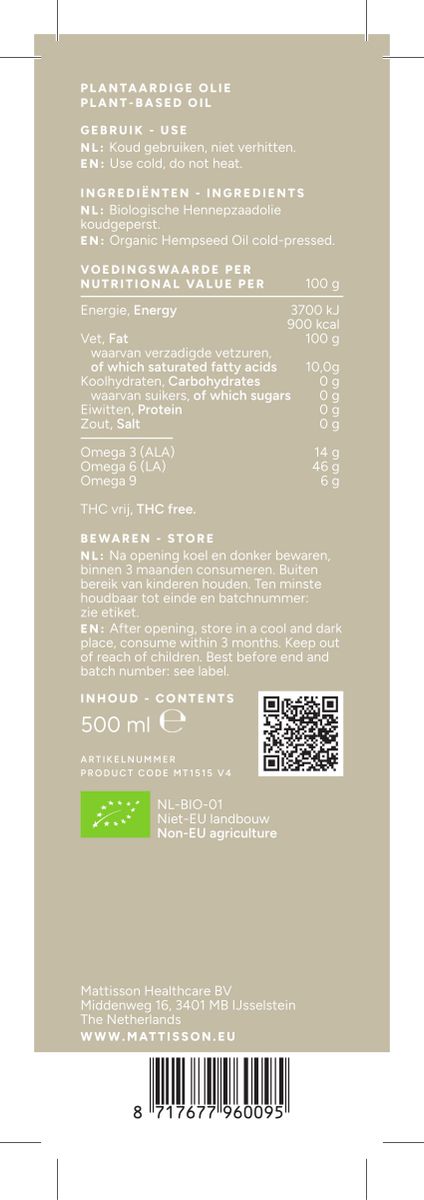 Biologische Absolute Hennepzaadolie afbeelding van document #1, label