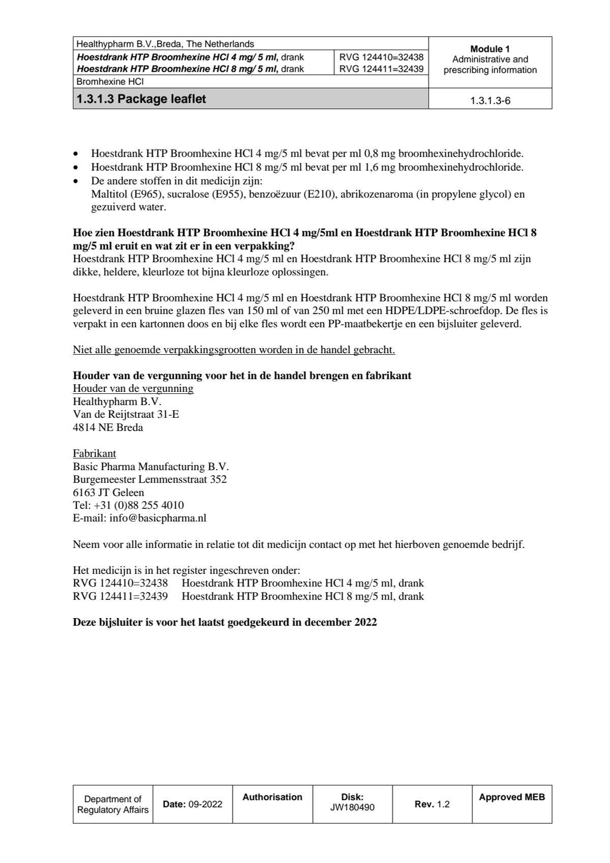 Hoestdrank Broomhexine HCI 8mg/5ml afbeelding van document #6, leaflet
