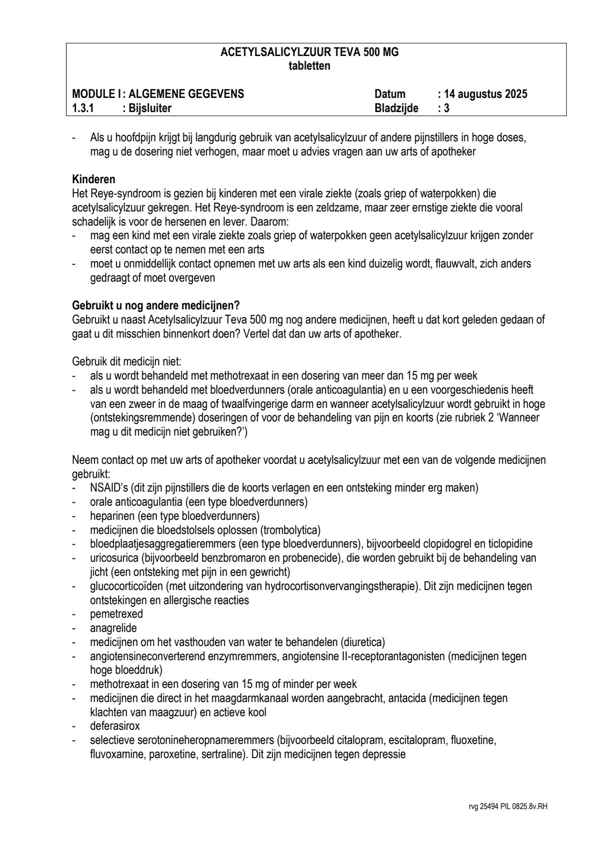 Acetylsalicylzuur 500mg Tabletten afbeelding van document #3, leaflet