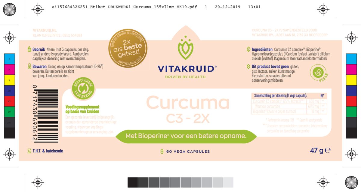 Curcuma C3-2X (95%  curcuminoïden) met Bioperine® afbeelding van document #1, label