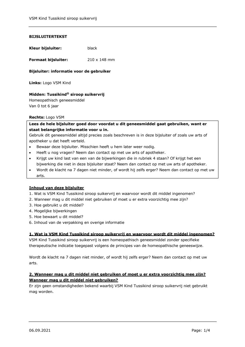 Kind 0-6 Tussikind Siroop Suikervrij afbeelding van document #1, leaflet