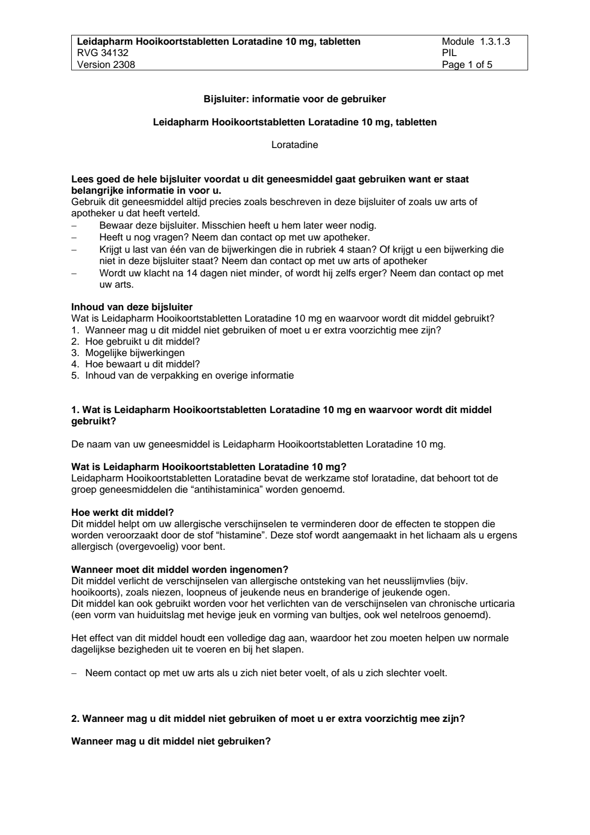 Hooikoorts Loratadine Tabletten afbeelding van document #1, leaflet