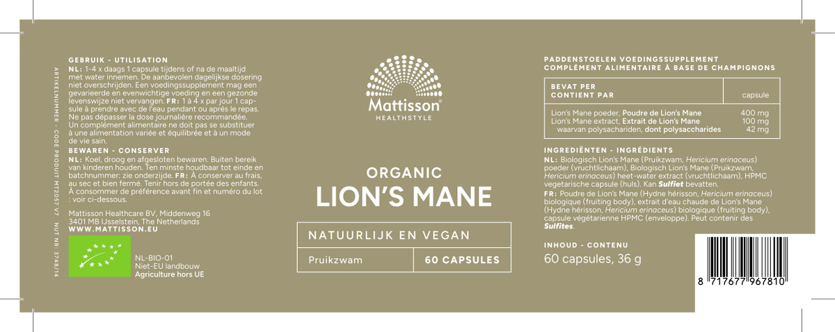 Lion's Mane 400mg Capsules afbeelding van document #1, label